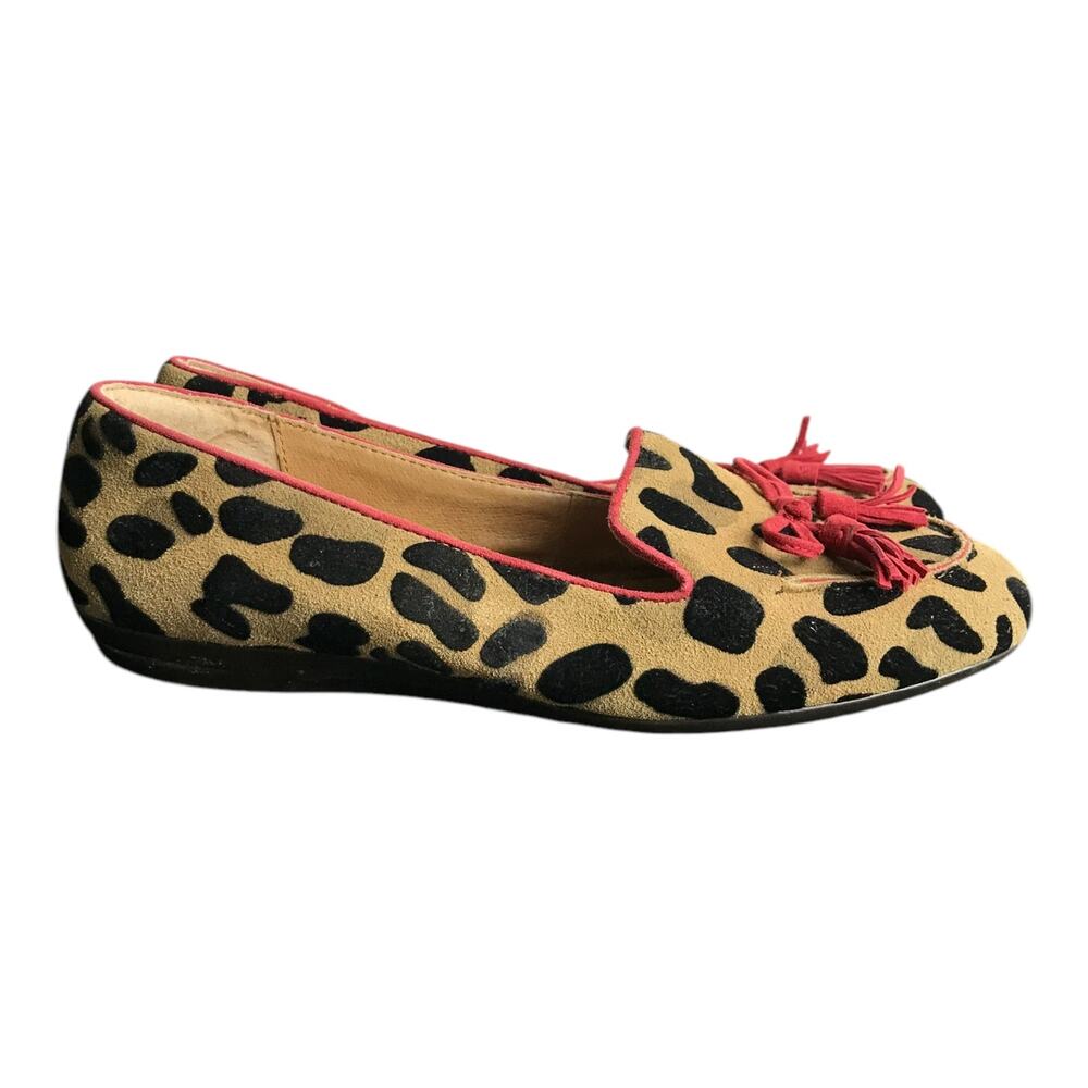 Sofft Shoe Flats 8.5 Leather Preppy Leopard Print‎ Suede Jackie O Cushion Retro